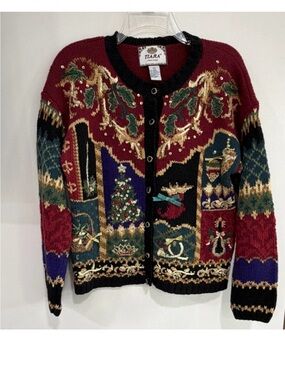 Tiara Multicolor Holiday Embroidered Knit Cardigan